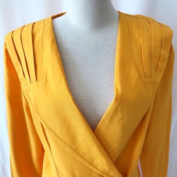 Vintage 80s Algo yellow trench jacket dress size 9 - Picture 2 of 11
